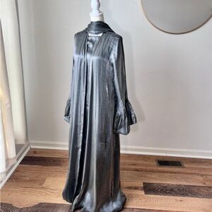 Elegant Silver Long Dress Eid Ramadan Luxury Abaya
